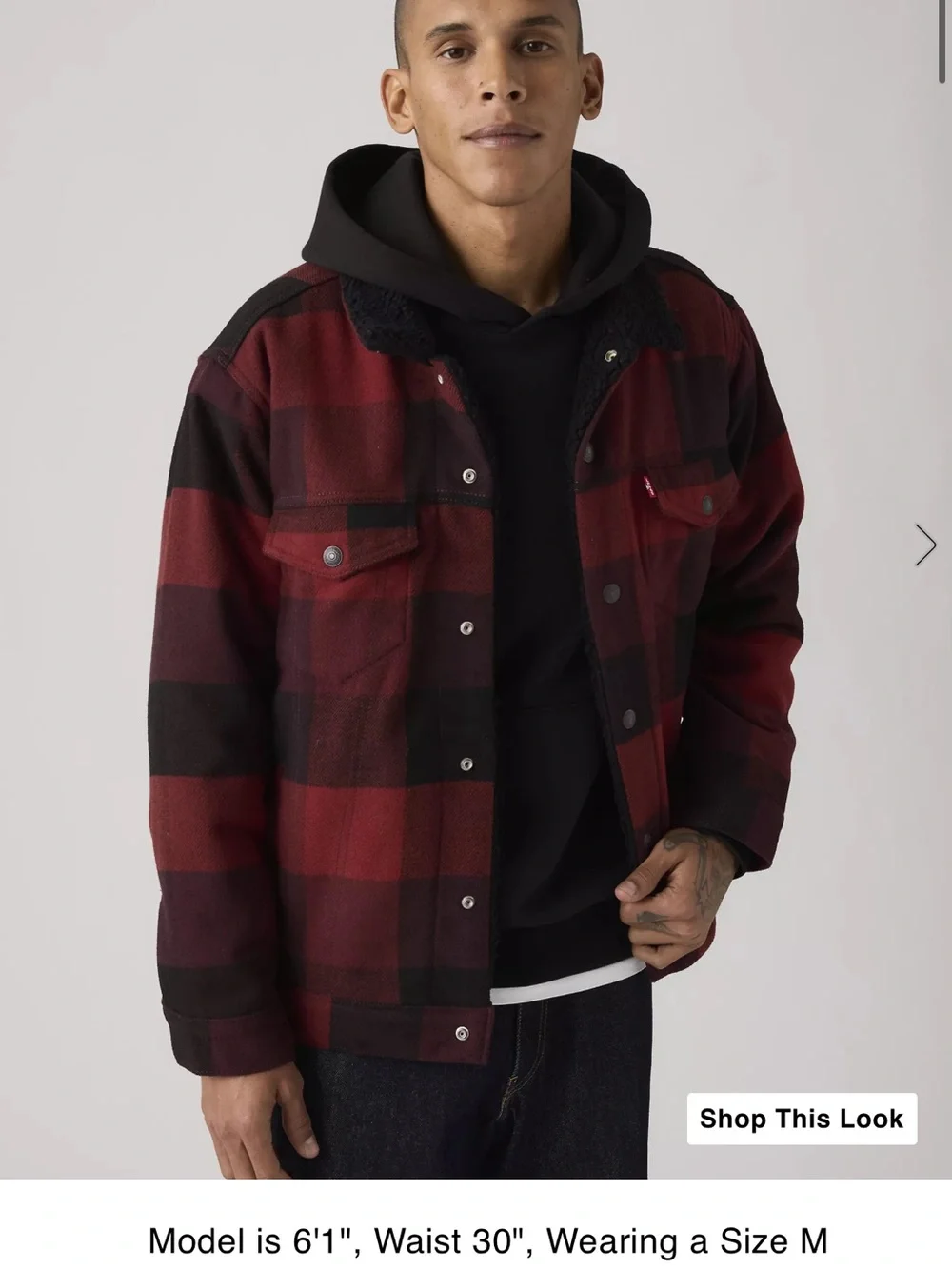 Levi's Red and Black Plaid Sherpa-Lined Trucker Jacket - Picture 2 of 9